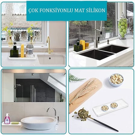 Silikon Yağdanlık Yağlık Standı Altlık,Çok Amaçlı Organizer Sunumluk,Sabunluk Altlığı, 26X10 Cm Beyaz