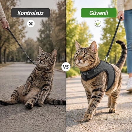 3 Kat File Yeni Nesil Nefes Alabilen Kedi Göğüs Tasma 3'lü Set Siyah Siyah L