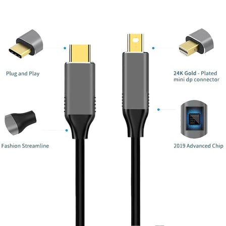 K-02E Type-C To Mini Display Port 4K Hd 60Hz Görüntü Aktarım Kablosu