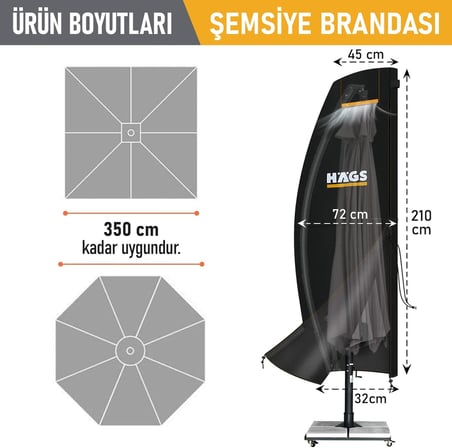 Bahçe Şemsiye Kılıfı, Veranda Parasol Konsol Şemsiyesi Brandası, Koruma Örtüsü, Su Geçirmez, Hava Koşullarına Dayanıklı Bahçe Gölgelik Güneşlik Örtüsü (240-57/57 cm) Siyah