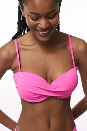 Pembe Straplez Cup Toparlayıcı Balenli Straplez Bikini Üstü