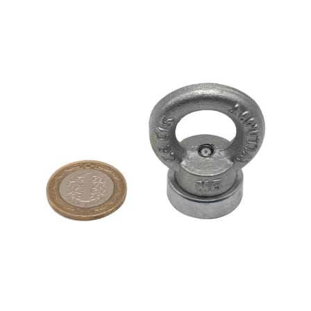 Çok Güçlü Deniz Mıknatısı - Fishing Magnet - Neodyum Daimi Çelik Mıknatıs - Halkalı Pot Mıknatıs - Nikel Kaplı - Paslanmaz - Kararma Yapmaz - Tuzlu Suya Dayanıklı (Ø25 mm (15 kg))