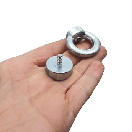 Çok Güçlü Deniz Mıknatısı - Fishing Magnet - Neodyum Daimi Çelik Mıknatıs - Halkalı Pot Mıknatıs - Nikel Kaplı - Paslanmaz - Kararma Yapmaz - Tuzlu Suya Dayanıklı (Ø25 mm (15 kg))