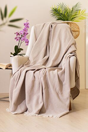 Tabu Home Dokuma Cozy Comfort Bej Tv Battaniyesi