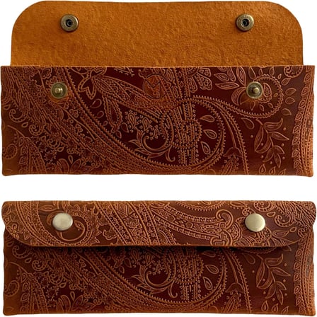 El Yapımı Kalemlik Hakiki Deri, Deri Küçük Kalem Kutusu – İş, Ofis, Okul Aksesuar Tutucu, Klasik ve Minimal El Yapımı Tasarım Vintage Kalemlik (Desenli Camel)