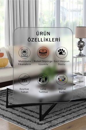 Yıkanabilir Kaymaz Taban Dijital Baskılı Halı ve Yolluk – Leke Tutmaz Salon & Mutfak Halısı