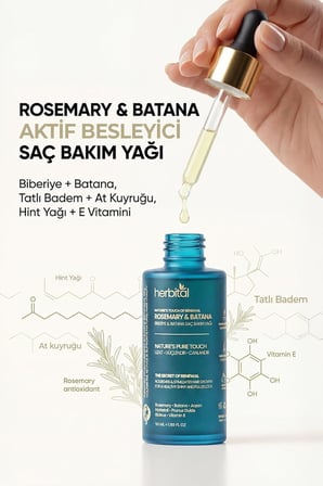 Zenginleştirilmiş Biberiye Yağı | Dökülme ve Beyazlama Karşıtı | Batana, Argan, Badem, Vitamin E