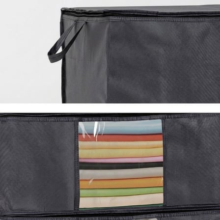 3'lü Siyah Pencereli Hurç Seti – 64x45x22 cm Bez Kumaş Baza Altı Organizer, Şeffaf Pencereli Hurç, Giysi ve Nevresim Saklama Hurcu