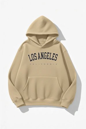Unisex Yumuşak Dokulu Los Angeles Baskılı Tasarım Oversize 3 İplik Hoodie Sweatshirt