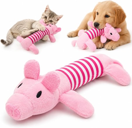 Peluş Domuzcuk Kedi Köpek Oyuncağı - Isırınca Ses Çıkaran İnteraktif Oyun Arkadaşı - Yumuşak Dokulu Çizgili Tasarım - Yavru ve Yetişkin Evcil Hayvanlar İçin - 25 x 10 x 4 cm - Pembe