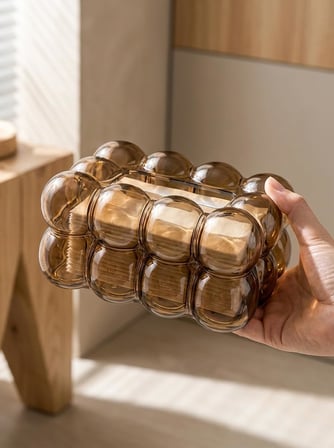 İskandinav Tarz Bulut Şeklinde Dekoratif Peçetelik Modern Minimalist Masaüstü Peçete Kutusu Dayanıklı Kaymaz Tabanlı (Şeffaf Kahverengi)