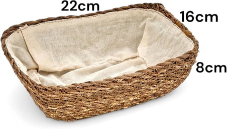 El Yapımı Hasır İ̇Çi Bezli Dikdörtgen Ekmeklik Ve Dekoratif Dikdörtgen Hasır Sepet, Hasır İ̇Çi Bezli Ekmek Sepeti Dikdörtgen (22Cm*16Cm*8Cm)