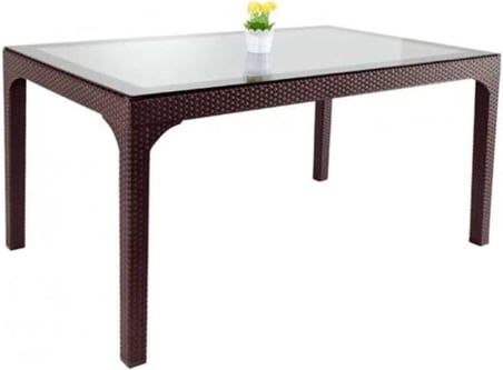 Rainbow 80x140 Camlı Rattan Bahçe Masası, Kahverengi