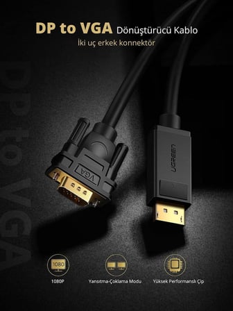 Ugreen Displayport to VGA Görüntü Aktarma Kablosu 1.5 Metre
