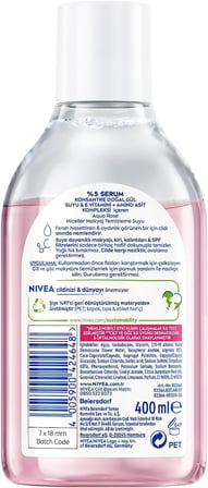 Aqua Rose Gül Suyu ve Serum İçeren Çift Fazlı Micellar Makyaj Temizleme Suyu 400ml,Yüz Göz Dudak, SPF Filtrelerini Temizler