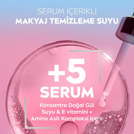 Aqua Rose Gül Suyu ve Serum İçeren Çift Fazlı Micellar Makyaj Temizleme Suyu 400ml,Yüz Göz Dudak, SPF Filtrelerini Temizler