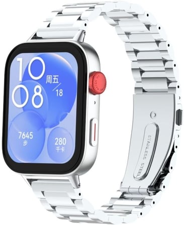Huawei Watch Fit 3 / Fit 4 /Fit 4 Pro İle Uyumlu Paslanmaz Çelik Kordon Ayarlanabilir Metal Kayış Gümüş