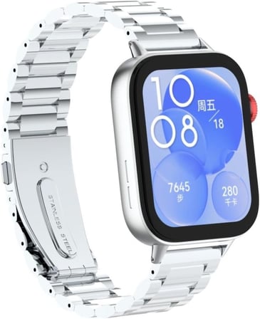 Huawei Watch Fit 3 / Fit 4 /Fit 4 Pro İle Uyumlu Paslanmaz Çelik Kordon Ayarlanabilir Metal Kayış Gümüş