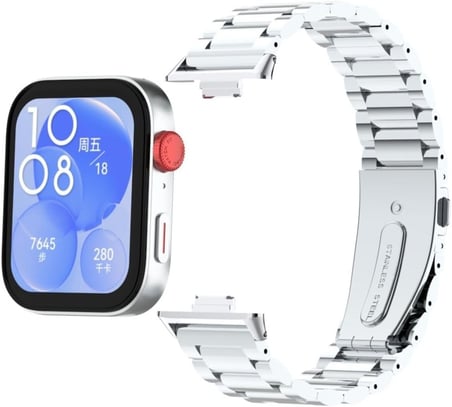 Huawei Watch Fit 3 / Fit 4 /Fit 4 Pro İle Uyumlu Paslanmaz Çelik Kordon Ayarlanabilir Metal Kayış Gümüş
