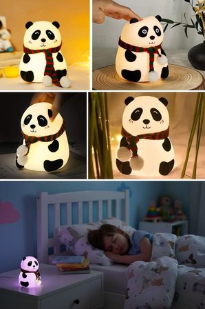 Panda Figürlü LED Gece Lambası, 5 Farklı Renk Modlu, Yumuşak Dokulu, Şarjlı, Çocuk Odası Dekoratif Aydınlatma