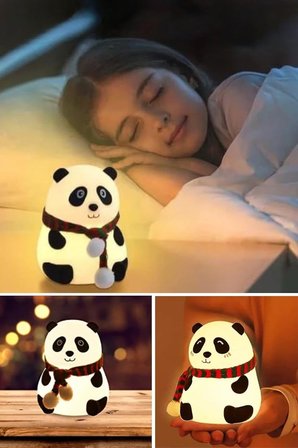 Panda Figürlü LED Gece Lambası, 5 Farklı Renk Modlu, Yumuşak Dokulu, Şarjlı, Çocuk Odası Dekoratif Aydınlatma