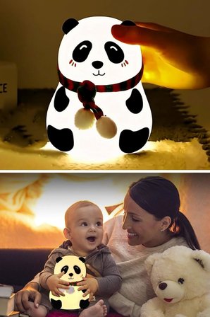 Panda Figürlü LED Gece Lambası, 5 Farklı Renk Modlu, Yumuşak Dokulu, Şarjlı, Çocuk Odası Dekoratif Aydınlatma