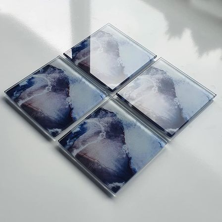 4'lü Takım | Cam Bardak Altlığı | 10cm X 10cm | (OCEAN DESEN)