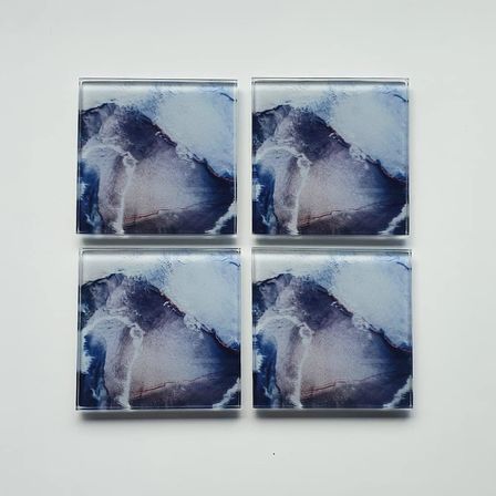 4'lü Takım | Cam Bardak Altlığı | 10cm X 10cm | (OCEAN DESEN)