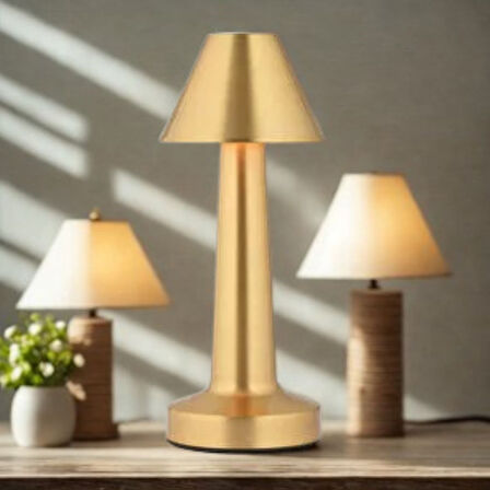 CT-STONES® Çatı Model Gold Renk Şarjlı Dokunmatik 3 Renkli LED Masa Lambası