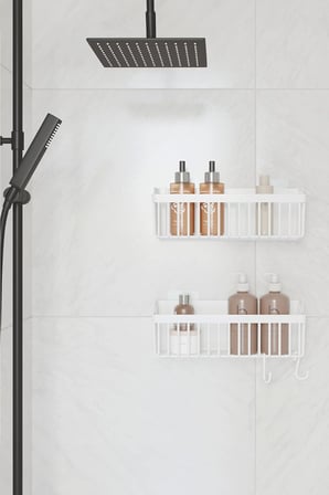 Banyor Yapışkanlı Banyo Rafı, 2'Li Banyo Düzenleyici Organizer Banyo Duş Rafı Şampuanlık, Plstik Beyaz
