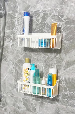 Banyor Yapışkanlı Banyo Rafı, 2'Li Banyo Düzenleyici Organizer Banyo Duş Rafı Şampuanlık, Plstik Beyaz