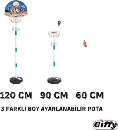 Giffy/Ayaklı Büyük Boy Basketbol Potası 120cm Portatif Basketbol Pota Ayarlanabilir Boy