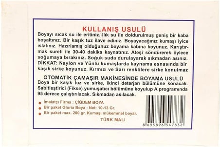 Kumaş Boyası Tam Yeşil 10 Gr Paket