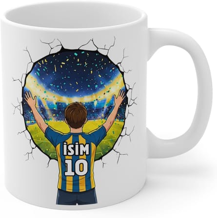Türkiye'de Tek Futbol Toplu 3D Tasarım Kupa Bardak/Kişiye Özel Kupa Bardak/Sarı Kırmızı/Sarı Laciver/Siyah Beyaz Taraftar (Beyaz GS)