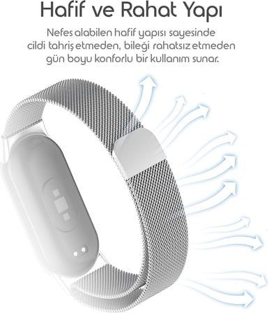 Xiaomi ile Uyumlu Mi Band 10/9/8 İçin Milano Loop Metal Hasırlı Kordon Manyetik Tasarımlı Terletmeyen Hafif Yapılı Bileğe Göre Ayarlanabilen Deformasyona Dayanıklı Paslanmaz Kayış