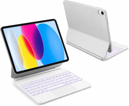 Apple Ipad 11 A16 11.Nesil/10.nesil 2022/2025 için Uyumlu X8 Magic Touchpad Işıklı Türkçe Q Klavyeli Kılıf A3355 A3354 (Beyaz)