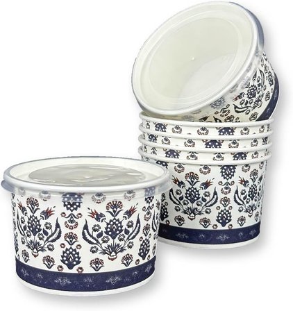16 OZ Seramik Desenli Karton Çorba Kasesi Aşure, Dondurma