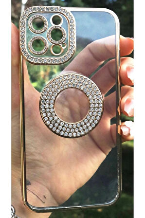 Apple İphone 13 Pro Kılıf Kamera Korumalı Taş Süslemeli Arkası Şeffaf Redclick Asya Kapak