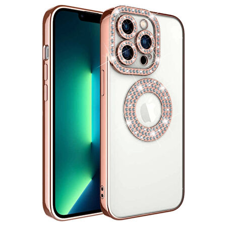 Apple İphone 13 Pro Kılıf Kamera Korumalı Taş Süslemeli Arkası Şeffaf Redclick Asya Kapak