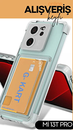 Xiaomi Mi 13T Pro Kılıf Airbag Köşe Koruma Şeffaf Kartlıklı Redclick G-Kart Kapak