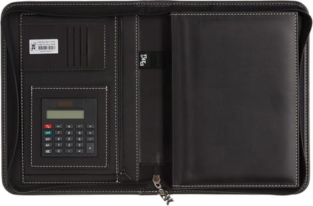 5240 Ajanda Tarihsiz Çizgili 17x24 cm Ajanda/Defter Fermuarlı Hesap Makineli Suni Deri Organizer, Siyah