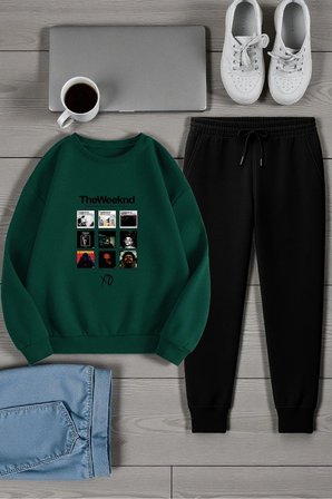 Unisex The Weekend Tasarım Basklı Bisiklet Yaka Sweatshirt - 2'li Eşofman Takımı