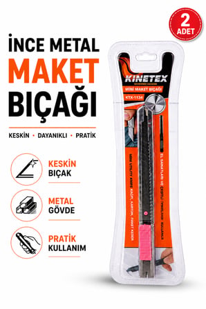 İnce Metal Maket Bıçağı 2 Adet- Kaydırmalı Kilitli, Kırılabilir Uçlu Hassas Kesim Falçata