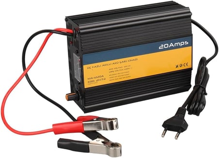 Profesyonel 12v 20Ah Akü Şarj Cihazı 24 ile 200 Amper Arası Otomobil, Jenaratör ve İş makinelerinde Kullanılan Asitli, Sulu, Jel Aküler için (UYARI: Lithium-Ion Pil ve Akülere Uygun Değildir)