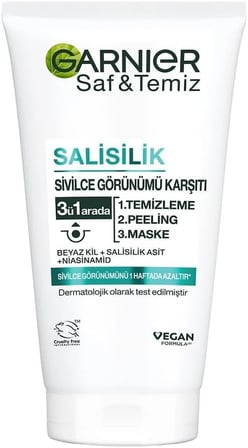 Saf &amp; Temiz Salisilik Sivilce Görünümü Karşıtı 3'ü 1 Arada (Beyaz Kil, Salisilik Asit, Niasinamid)