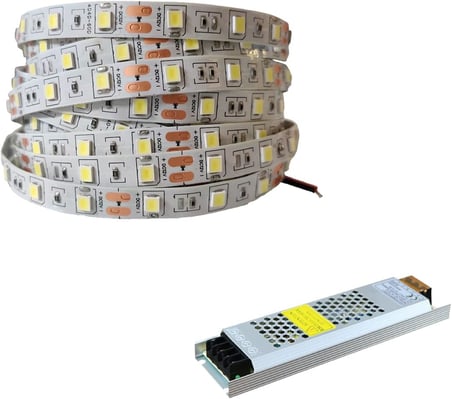 4040 Yeni Nesil Şerit LED 5 Metre + 12v 5 Amper 60 Watt LED Trafo (Beyaz)
