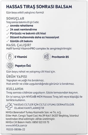 Erkek HassasTıraş Sonrası Balsam Hassas 100 ml,E Vitamini,ProVitamin B5,Alkolsüz Formül,Hassas Ciltler için Rahatlatıcı Tıraş Sonrası Bakım