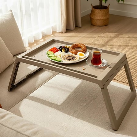 Katlanabilir Yatak Üstü Laptop Sehpası ve Kahvaltı Masası - Tablet ve Telefon Standlı Çok Amaçlı Portatif Çalışma Sehpası (56x36x26 cm) (TOPRAK)