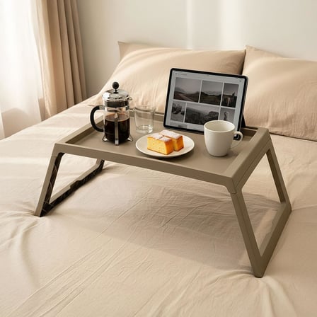 Katlanabilir Yatak Üstü Laptop Sehpası ve Kahvaltı Masası - Tablet ve Telefon Standlı Çok Amaçlı Portatif Çalışma Sehpası (56x36x26 cm) (TOPRAK)