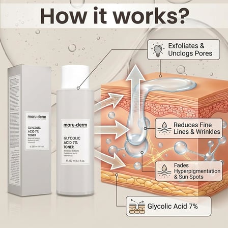 Maruderm Glikolik Asit%7 Aydınlatıcı ve Leke Görünümü Karşıtı Tonik – Meyan Kökü &amp; Hyaluronik Asit ile Pürüzsüzleştirici Peeling Tonik, 250 ML